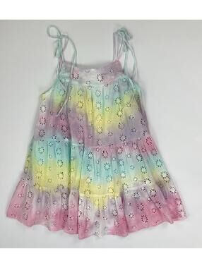 Chelsea & Violet 100% Cotton Floral Eyelet Lace Sun Dress Rainbow Tie Dye Small